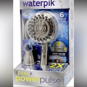 Waterpik Dual Power Pulse Massage Shower Head, Brushed Nickel Finish, 4 Settings